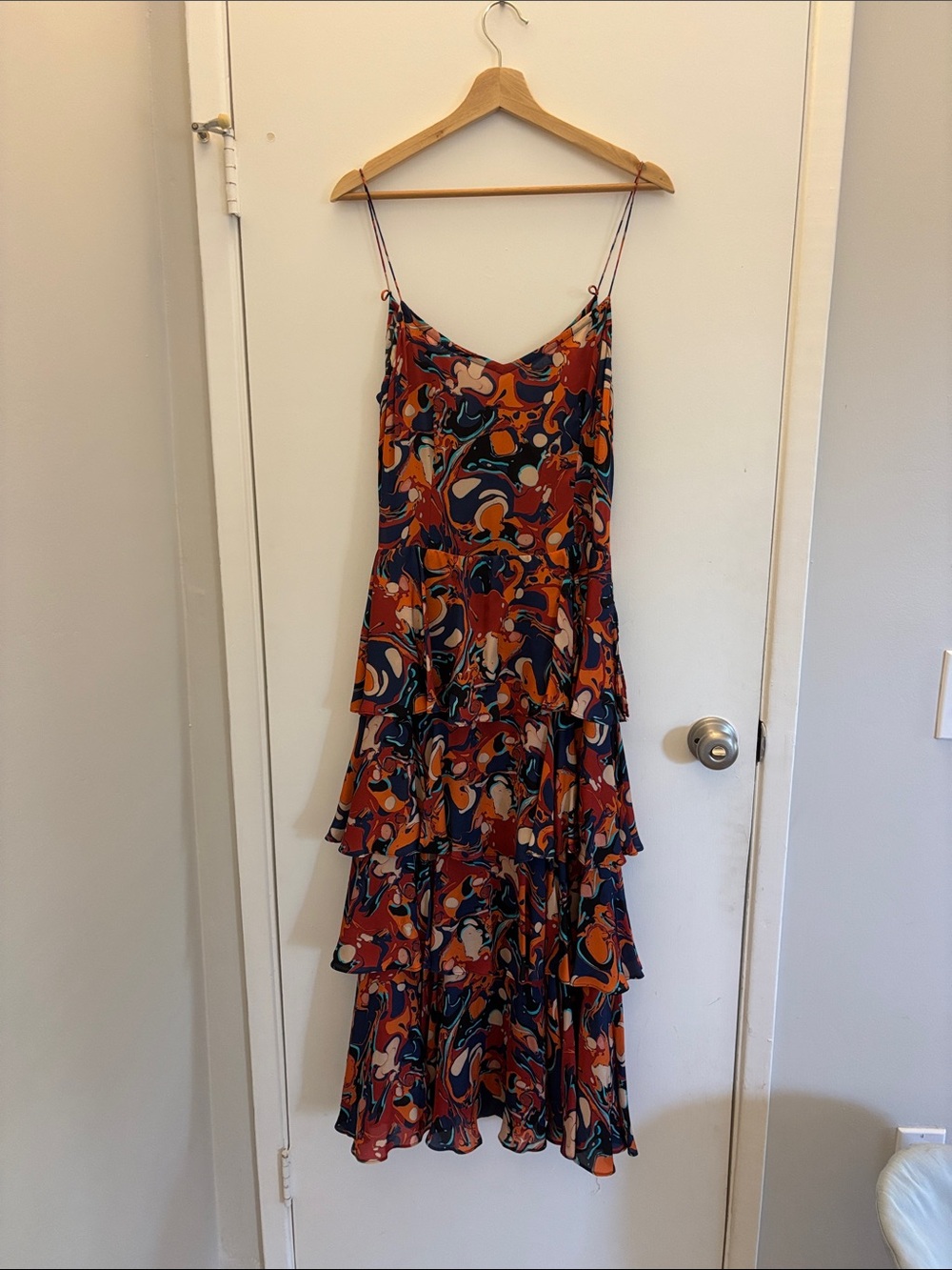 RHODE Orange Multi-Color Tiered Slip Maxi Dress